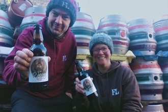 Elsdon Brewers Sam and Red Kellie (First and Last Brewery) with their Ratty ale, image Sam Kellie.