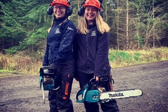 Chloe Cook and Sophie Webster chainsaw training - Catch My Drift