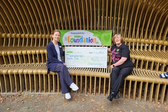 Frances Smiles, Northumberland Wildlife Trust Events Officer and Jackie Burt, Asda Cramlington Community Champion at Northumberlandia.  Image by Fiona Dryden.