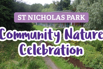 Image of St Nicholas Park with the words 'St Nicholas Park Community Nature Celebration' overlaid.