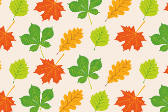 A repeating pattern of four leaves, one light green, one dark green, one light orange and one dark orange.