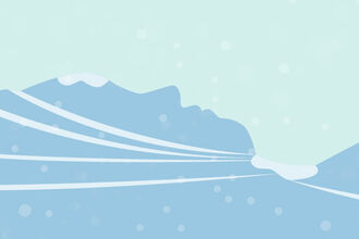 Illustration of snowy Northumberlandia with snowy trails, surrounded by trees under a pale sky.