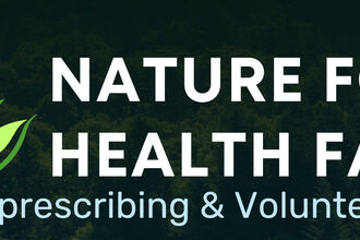 Banner for the 2026 Nature for Health Fair, featuring a green leaf-and-health-cross logo on a forest background with the text: “Nature for Health Fair” and “Social prescribing & Volunteering.”