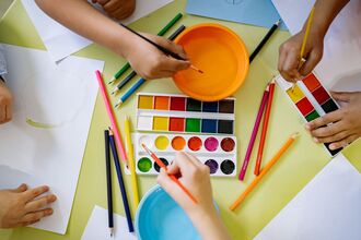 Paint palette and bowl of water.
