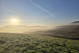 Misty landscape of Whitelee Moor.