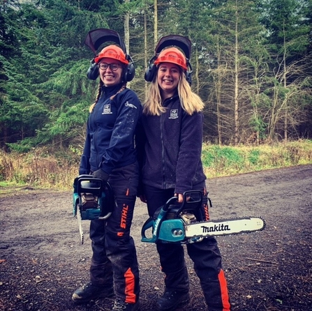 Chloe Cook and Sophie Webster chainsaw training - Catch My Drift