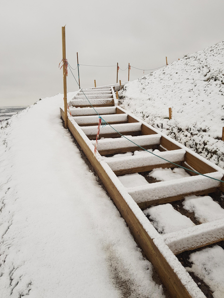 Northumberlandia head repair work snow - Peter Ernst