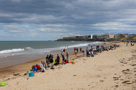 Volunteers cleaning the beach at Whitley Bay. Image by Leah Pattem.