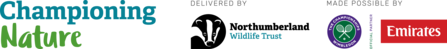 Banner featuring the Championing Nature logo, delivered by Northumberland Wildlife Trust, with support from the Wimbledon Championships and Emirates logos.